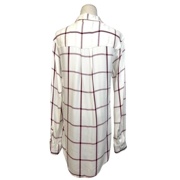 Stylus Women's White Red 100% Rayon Window Pane Button Down Flannel Shirt Size S - Picture 4 of 8